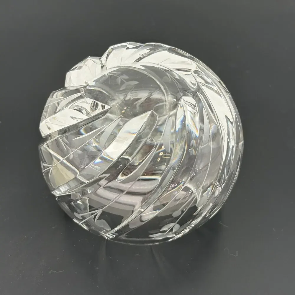 Vintage Mikasa Crystal Rose Bowl Etched Floral Swirl Vase Yugoslavia